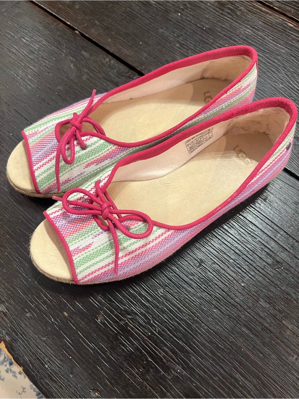 UGG Pink-Trim Multicolor Striped Sandals